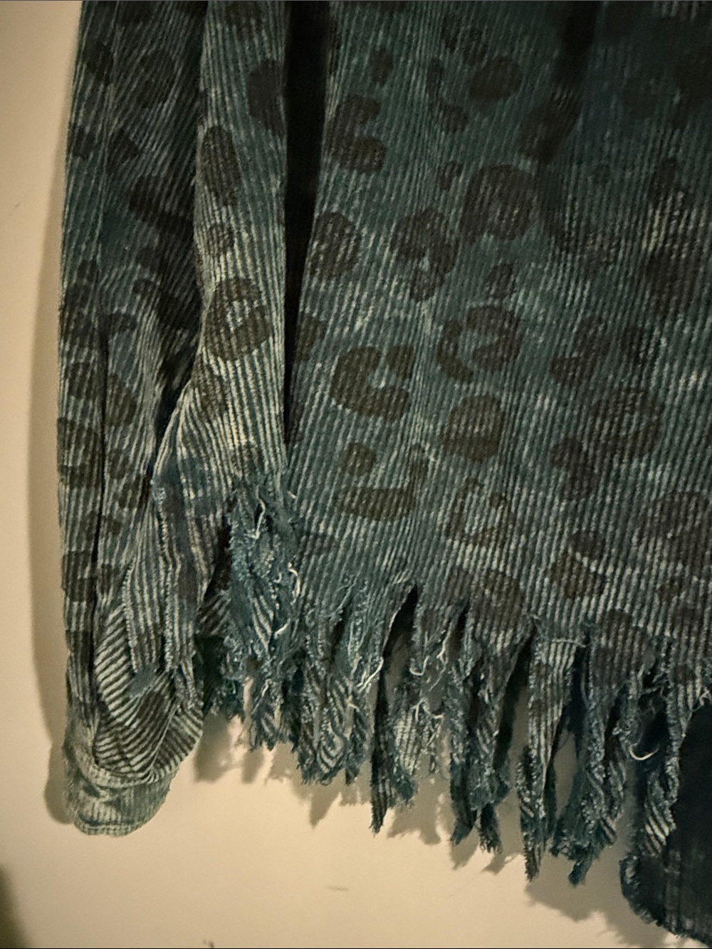BiBi Blue Corduroy Leopard-Print Fringe Jacket - Picture 10 of 11